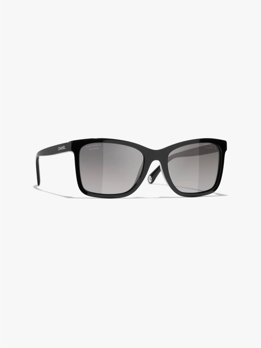 CHANEL Black Squared Acetate Sunglasses with Gray Gradient Lenses